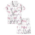 thumbnail image 1 of Gelikeya Pink Puff 2 Piece Outfits for Girls Bow Printed Pajama Set Silk Lapel Button Down Short Sets Cute Preppy Clothing Sets 2-13Y (Kids, 019-Pink, 8-9 Years), 1 of 5
