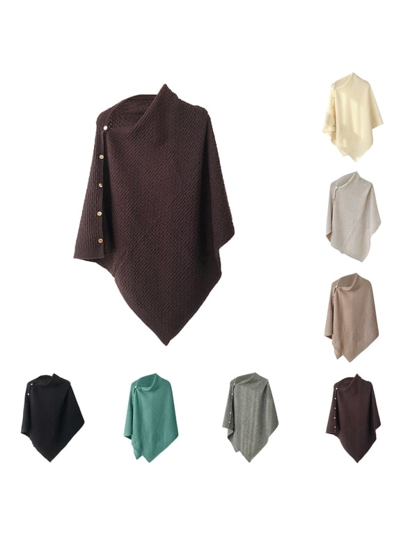 Poncho Shawl Wraps for Women Scarf Lightweight Fall Winter Versatile Knitted Sweater Pullover Cloak Coat Tops, Brown, One Size