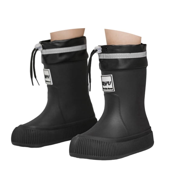 Gelikeya Rain Boots Toddler Cute Patterns Waterproof Rain Shoes Back To School Shoes (Black, Size 9-10 Years)