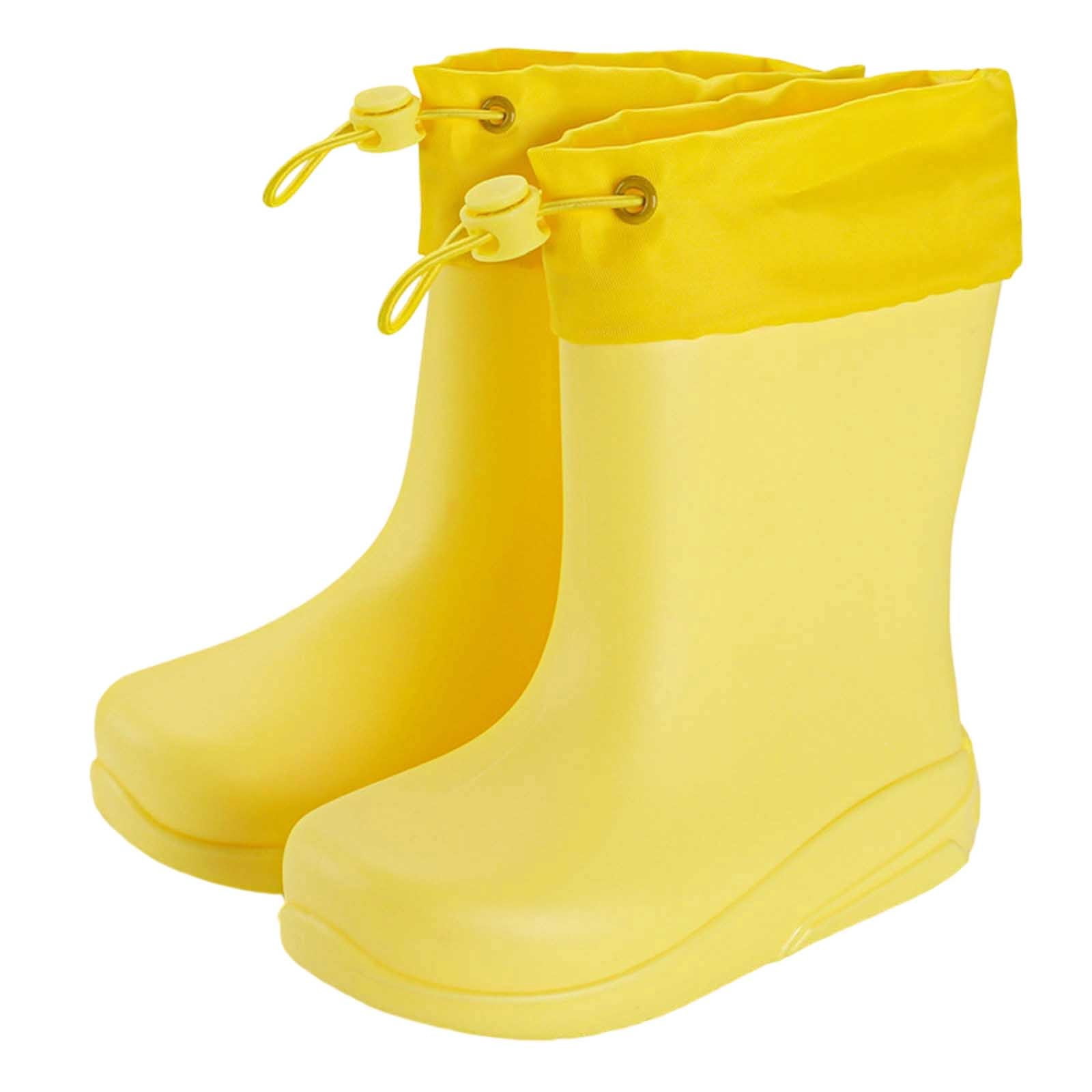 Gelikeya Rain Boots Toddler Waterproof Outdoor Wear Natural Rubber Boots Boys' Fashion (Yellow, Size 10-10.5 Years)