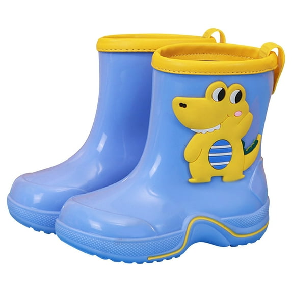 Gelikeya Rain Boots for Toddler Girl Easy-On Lightweight Cute Patterns Natural Rubber Boots with Easy-On Handles (Blue, Size 6-7 Years)