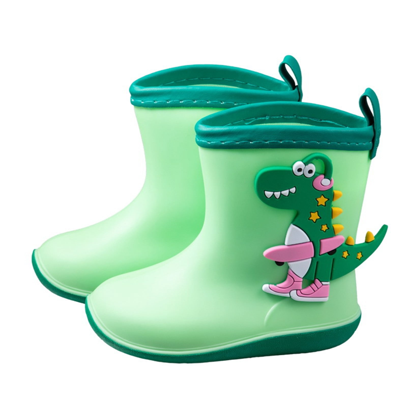 Gelikeya Rain Boots for Toddler Girl Soft and Breathable Cute Patterns Natural Rubber Boots Girls' Fashion (Green, Size 9-11 Years)