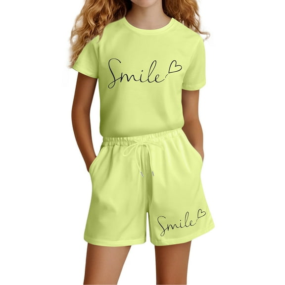 Gelikeya School Girl Outfit Szie 13-14 Green 2 Piece Tee Shirt and Pants Set