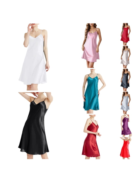 Silk Nightgown for Women Soft Comfortable Mid Length Sleepwear Spaghetti Straps Casual Undershirts Nightie Dresses #02 White, Size XL