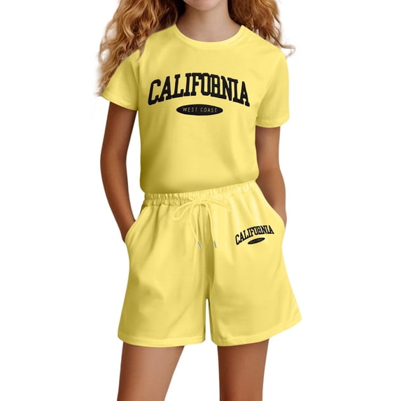 Gelikeya Size 7 Girls Clothes Size 6 Girls Clothes Clothes Vacation Shorts Girls Kids Tee Shirt and Pants Set (Yellow, 7-8 Years)