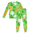 thumbnail image 1 of Gelikeya St Patrick's Day Pajama Sets for Toddler Boys Girls Cartoon Shamrocks Printed Long Sleeve T-Shirt Casual Crewneck Tops and Pants 2 Pieces P03-Light Green 6-7 Years, 1 of 3