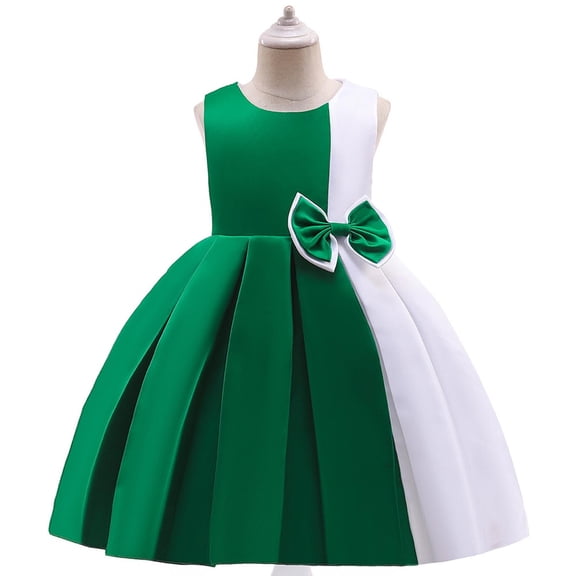 Gelikeya St Patricks Day Dresses for Girls Cute Bowknot Color Block Sleeveless Dress Toddler Kids Summer Outfits Clothes A05 Green, 5-6 Years