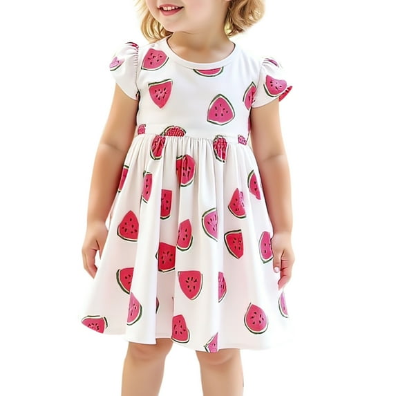 Gelikeya Summer Dresses for Girls Size 6-8 Short Sleeve Round Neck Casual Dress Cute Watermelon Prints Princess Dresess(Toddlers, Z15 Watermelon Red, 18-24 Months)