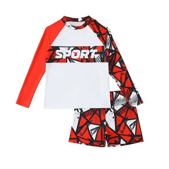 Gelikeya Swim Suits for Boys Size 10-11 Swimwear Sets Bathing Suit Short/Long Sleeve Bathing Suits for Boys (Child, X14 Red, 10-11 Years)