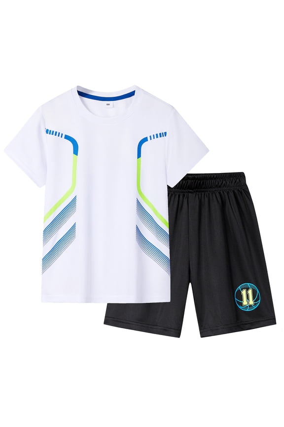 Teen Boys Clothes Summer Outfits Quick Drying Athletic Short Sleeve Little Big Boy Shorts Set for Kids Clothing 3-14 Years White, 9-10 Years