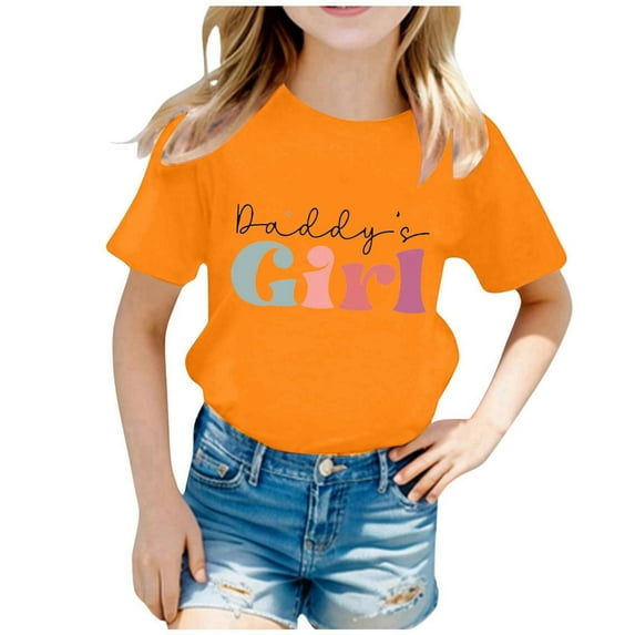 Gelikeya Boys Shirts Size 12-14 Daddy's Girl Fashion Letter Prints Shirts Short Sleeve 100 Days of School Shirt Summer Tops Orange 12-14 Years