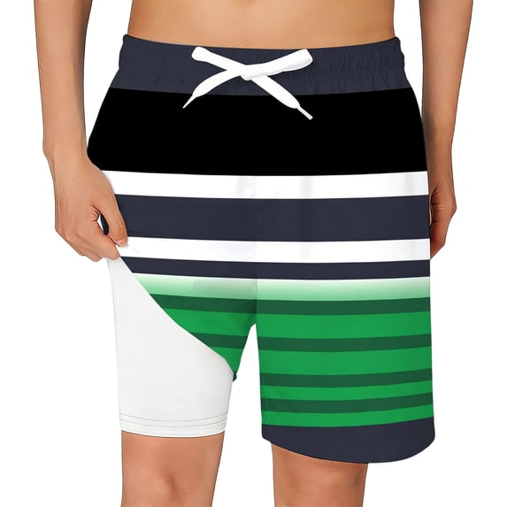 Gelikeya Teen Boys Swim Trunks Size 14-16 with Compression Liner Graphic Swimming Bottoms Elastic Waist 2 In 1 Swimwear Shorts for Pool Beach, Green