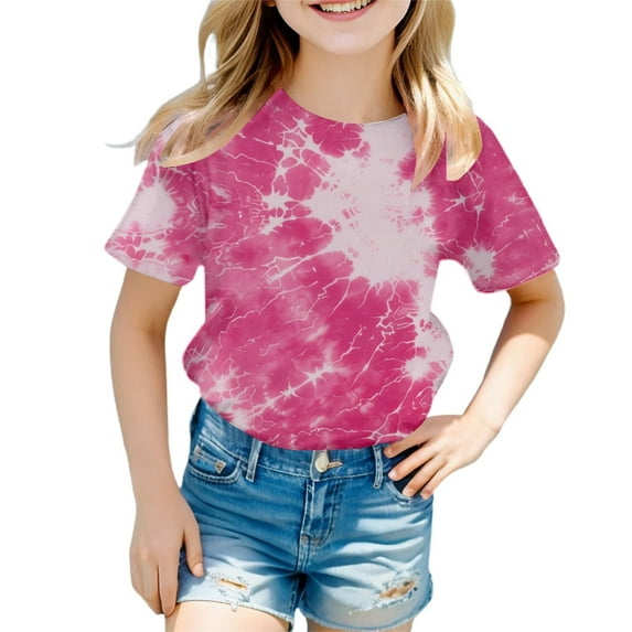 Gelikeya Tie Dye T Shirts for Kids Boys Girls 3D Graphic Tee Tops Short Sleeve Casual Round Neck Shirt Soft and Comfortable Summer Clothes 3-14Y