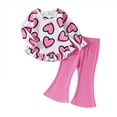 thumbnail image 1 of Gelikeya Toddler Baby Girl Valentines Day Outfits Spring Fall Winter Clothes Ruffle Sleeve Crew Neck Sweatshirts Flare Pants Set, Light Pink & 6-9 Months, 1 of 9