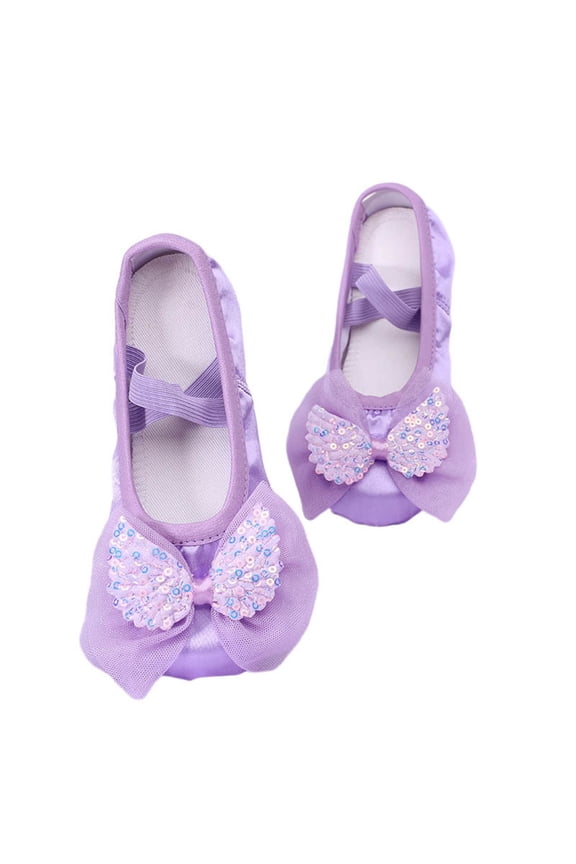 Toddler Ballet Dance Shoes for Girls Cute Bowknot Design Soft Sole Cat Shoes Classic Performance Footwear Purple, Size 15