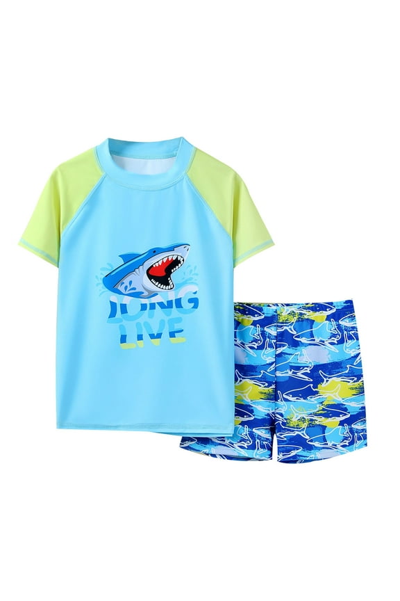 Toddler Bathing Suit Size 9-10 Swim Trunks with Compression Liner Short Sleeve Boys Swim Suits (Child, Z22 Blue, 9-10 Years)