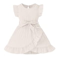 thumbnail image 1 of Gelikeya Toddler Birthday Dress for Girls Solid Flutter Sleeve Formal Dress Cute Bowknot Design Summer Casual Dailywear Princess Dress(Toddlers, C01-Beige, 4-5 Years), 1 of 6