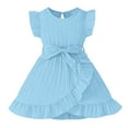thumbnail image 1 of Gelikeya Toddler Birthday Dress for Girls Solid Flutter Sleeve Formal Dress Cute Bowknot Design Summer Casual Dailywear Princess Dress(Toddlers, C01-Sky Blue, 3-4 Years), 1 of 6