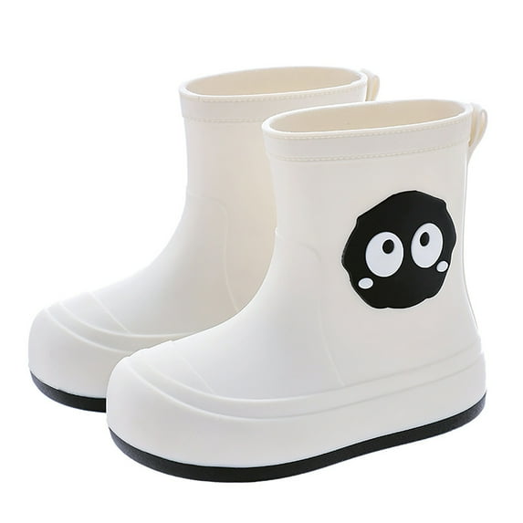 Gelikeya Toddler Boy Rain Boots Waterproof Soft and Breathable Rain Shoes with Easy-On Handles (White, Size 9-10 Years)