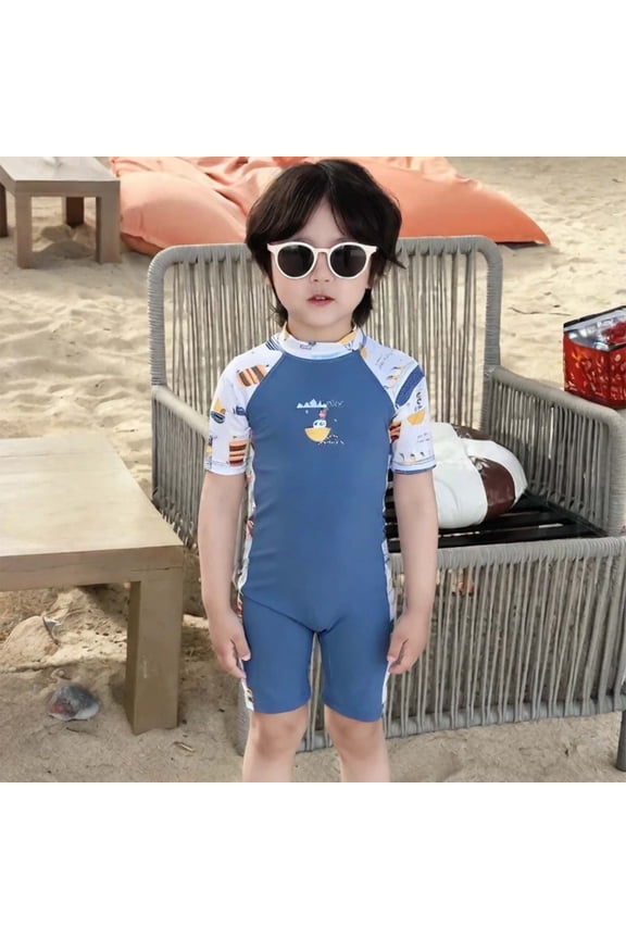 Toddler Boy Rash Guard Swimsuit Short Sleeve One-Piece Swimwear Sun Protection Bathing Suit 1-7T Z14 Blue, 18-24 Months