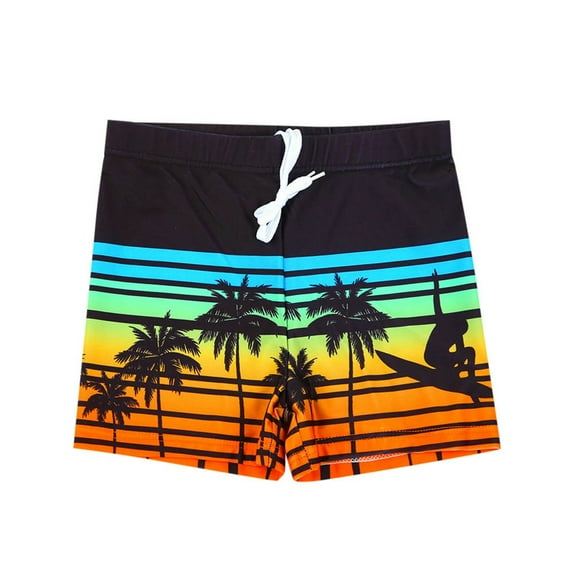 Gelikeya Toddler Boy Swim Trunks Mesh Lining Youth Swimwear Hawaiian Beach Vacation Swimsuit Stretchable Board Shorts(Child, A04 Black, 7-9 Years)