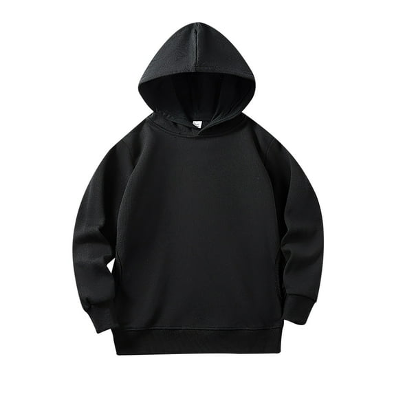 Gelikeya Toddler Boys Girls Cute Hoodies Size 8-9 Kids Sweatshirts Solid Color Long Sleeve Unisex Casual Oversized Tops for Winter (#02 Black, 8-9 Years)