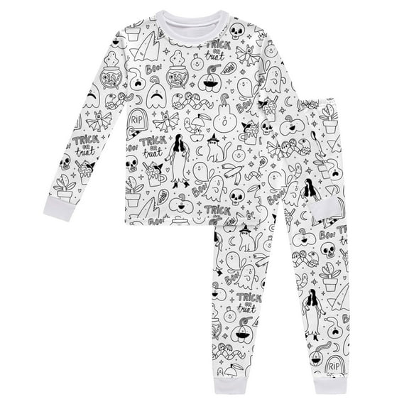 Gelikeya Toddler Boys Girls Halloween Pajamas Long/short Sleeves Shirts and Pants 2 Piece Outfits Breathable Toddler Hand Painted Pjs Homewear Sets