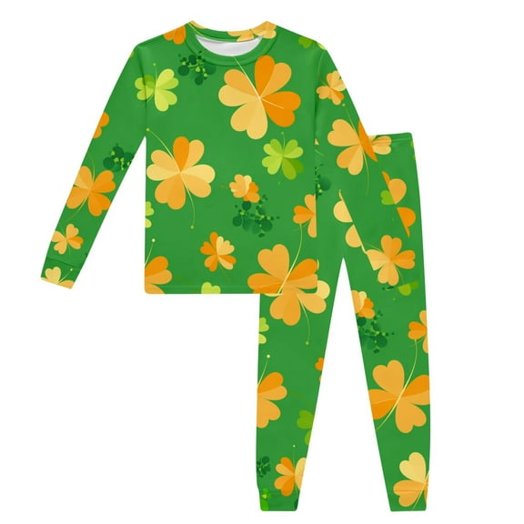 Gelikeya Toddler Boys Girls Pajama Sets St Patricks Day Cartoon Shamrocks Printed Long Sleeve T-Shirt Casual Crewneck Tops and Pants 2 Pieces Green 2-3 Years