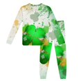 thumbnail image 1 of Gelikeya Toddler Boys Girls Pajama Sets St Patricks Day Cartoon Shamrocks Printed Long Sleeve T-Shirt Casual Crewneck Tops and Pants 2 Pieces P05-Green 3-4 Years, 1 of 3