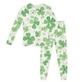 thumbnail image 1 of Gelikeya Toddler Boys Girls Pajama Sets St Patricks Day Cartoon Shamrocks Printed Long Sleeve T-Shirt Casual Crewneck Tops and Pants 2 Pieces R05-Beige 7-8 Years, 1 of 3