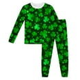 thumbnail image 1 of Gelikeya Toddler Boys Girls Pajama Sets St Patricks Day Cartoon Shamrocks Printed Long Sleeve T-Shirt Casual Crewneck Tops and Pants 2 Pieces X02-Green 5-6 Years, 1 of 5