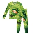thumbnail image 1 of Gelikeya Toddler Boys Girls Pajama Sets St Patricks Day Cartoon Shamrocks Printed Long Sleeve T-Shirt Casual Crewneck Tops and Pants 2 Pieces Z02-Green 7-8 Years, 1 of 3