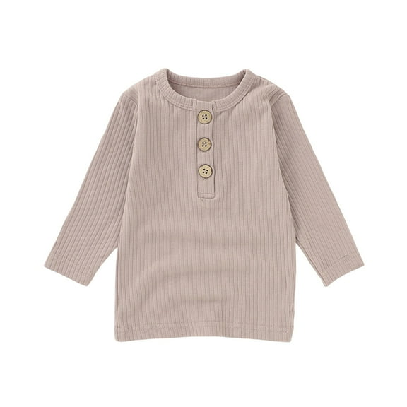 Gelikeya Toddler Boys Long Sleeve Shirts Kids Baggy Crewneck Tops Cozy Stretchable Solid Shirt Casual Button Tshirt 2026 Spring Fall Light Pink1 3-6 Months