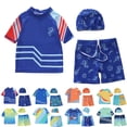 thumbnail image 1 of Gelikeya Toddler Boys Swimsuit Set Rash Guard Boys' Swimwear Two Piece Bathing Suit and Swim Trunk with Hat UPF 50+ Green 9-10 Years, 1 of 7