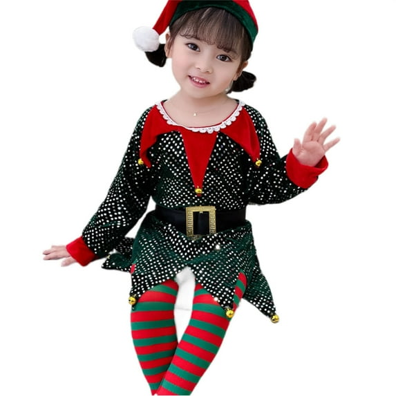 Gelikeya Toddler Christmas Dresses Size 4-5 Party Wear Kids School Performance Funny Clothes Soft Comfortable Christmas Santa Reindeer Outfits (X03 Green, 4-5 Years)