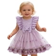 thumbnail image 1 of Gelikeya Toddler Easter Dress Baby Girls Ruffle Sleeve Dresses Floral Flower Girl Dress Cute Bowknot Summer Clothes Purple, 18-24 Months, 1 of 8