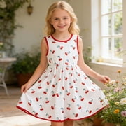 Gelikeya Toddler Girl Sleeveless Floral Cherry Print Dress Casual A-Line Sundress for Girls Summer Dresses Z01 White, 2-3 Years