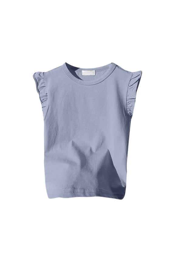 Toddler Girl Tank Tops 4T-5T Solid Color Ruffle Flutter Sleeve Vest Casual Loose Crewneck Undershirts Cute Summer Kids Camisole Blue 7-8 Years