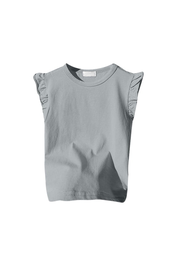 Toddler Girl Tank Tops 4T-5T Solid Color Ruffle Flutter Sleeve Vest Casual Loose Crewneck Undershirts Cute Summer Kids Camisole Grey 5-6 Years