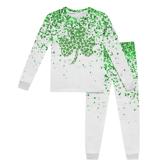 Gelikeya Toddler Boys Girls Pajama Sets St Patricks Day Cartoon Shamrocks Printed Long Sleeve T-Shirt Casual Crewneck Tops and Pants 2 Pieces Z07-Green 4-5 Years
