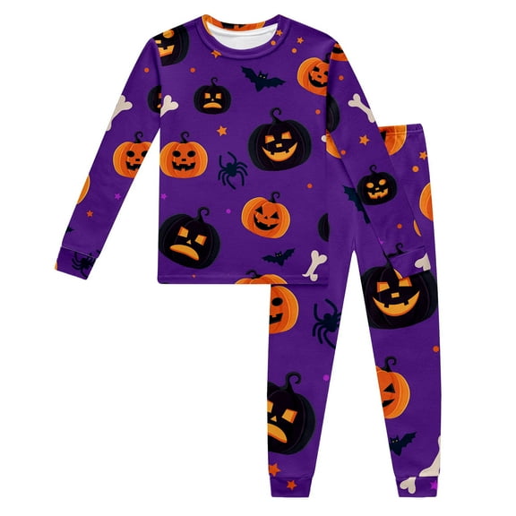 Gelikeya Toddler Halloween Pajamas Kids Boys Girls Long Sleeve Casual Loungewear Pajama Sets 2 Piece Outfits (Dark Purple, 5-6 Years)