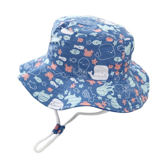 Gelikeya Toddler Baby Beach Hat Size 2T-4T Cartoon Dinosaur Printed Bucket Hats Soft UPF 50 Summer Sun Protection Vacation Sun Hat Z01-Navy