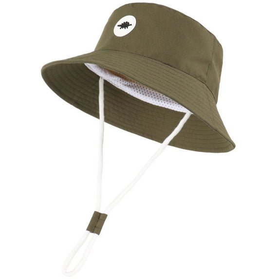 Gelikeya Toddler Baby Bucket Hat 2-4 Years Sun Hat Dinosaur Print Adjustable Summer Vacation Beach Hats Lightweight Breathable for Outdoor Activities Army Green