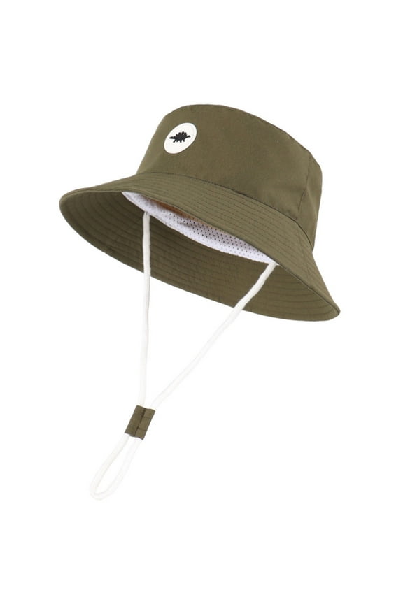Toddler Baby Bucket Hat 2-4 Years Sun Hat Dinosaur Print Adjustable Summer Vacation Beach Hats Lightweight Breathable for Outdoor Activities Army Green