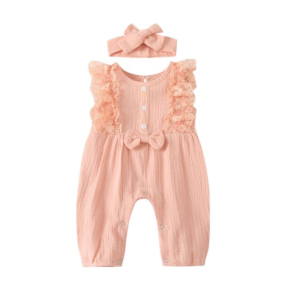 Gelikeya Toddler Baby Girl Rompers Cotton Soft Crew Neck Sleeveless Bodysuit Jumpsuits Baby Clothes (Pink, 12-18 Months)
