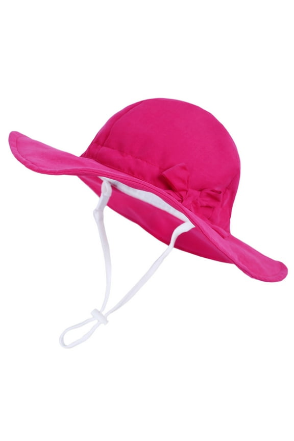 Toddler Baby Girls Sun Hat 1-2 Years Cute Bowknot Design Solid Color Hat Adjustable Wide Brim Bucket Hats UPF 50+ Sun Protective Boys Girls Summer Beach Vacation Hat Hot Pink