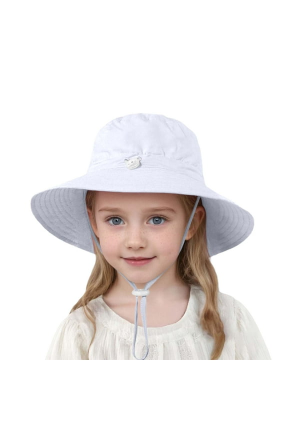 Toddler Baby Sun Hat 4-7 Years Cute Solid Bucket Hats UPF 50+ Sun Protective Wide Brim Summer Beach Vacation Hats for Outdoor Activities White