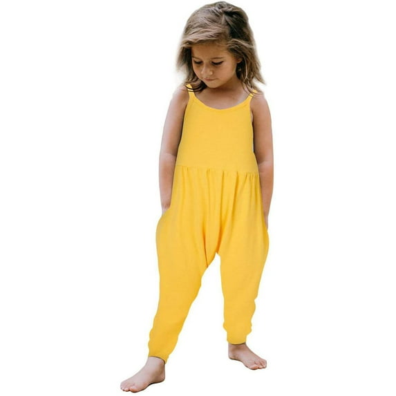 Gelikeya Toddler Jumpsuits for Girls Boys Size 3-4 Years Kid Girl Summer Casual Overalls Solid Color Playsuit Strap Romper Pants Clothes with Pocket (Toddlers, Yellow)
