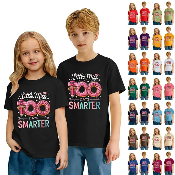 Gelikeya Toddler Kids 100 Days of School Shirt Boys Girls Short Sleeve Tshirts Cute Spring Summer Outerwear Clothing Army Green, 8-9 Years