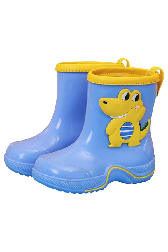 Toddler Kids Boys Girls Rain Boots Cartoon Dinosaur Outdoor Wear Rainboots Outerwear (Blue, Size 2-3 Years)
